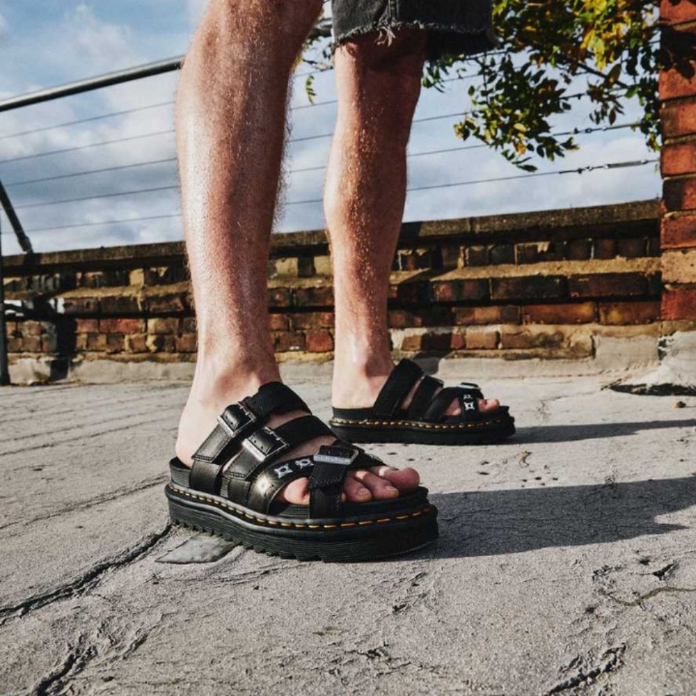 Dr  Martens Ryker Sandals black rivets metallic details chunky punk platforms